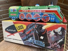 Vintage Puff-Puff Loco ME 660 Battery Operated Tin Toy Train Mint In Box.