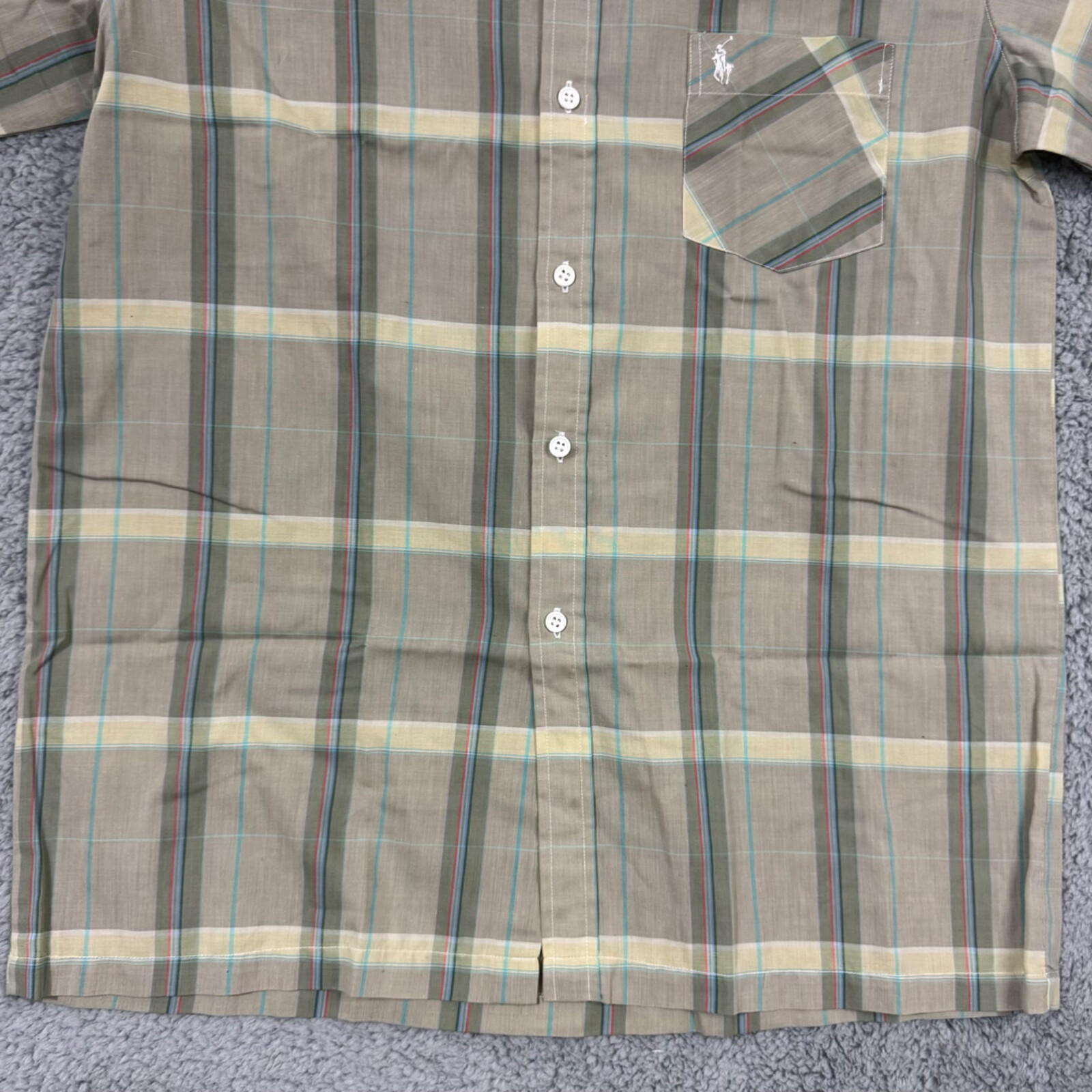 Polo Ralph Lauren vintage camicia uomo L quadri anni 80 vestibilità classica bottoni pony corta