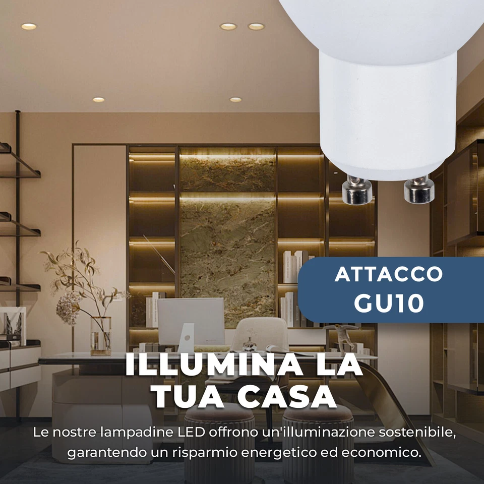 10 Lampadine a led GU10 per faretti Lampadina 3000k 4000k 6000k 8W 710lm POTENTI - Immagine 3 di 4