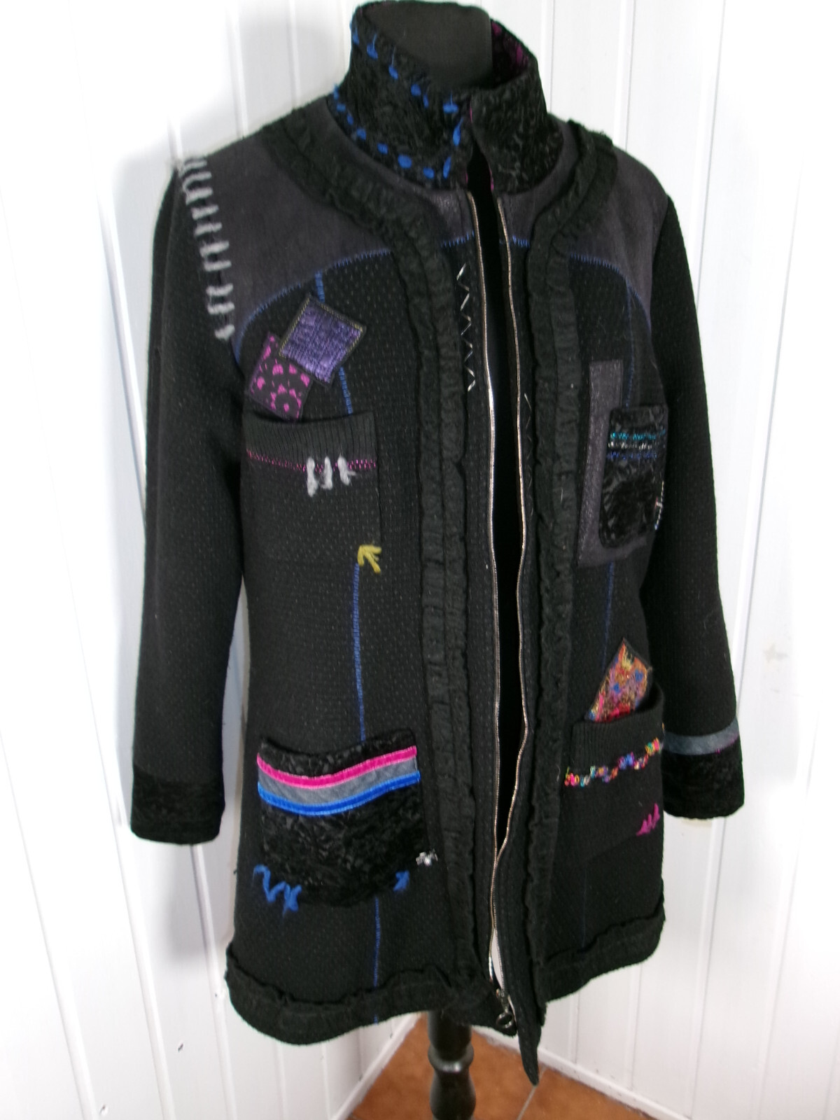 PAUSE CAFE Polyester/Wool Black Coat Jacket 42 Di… - image 1