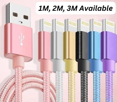 VEN-DENS For iPhone Charger Cable Heavy Duty Braided USB Charging Lead Data Sync 1M 2M 3M