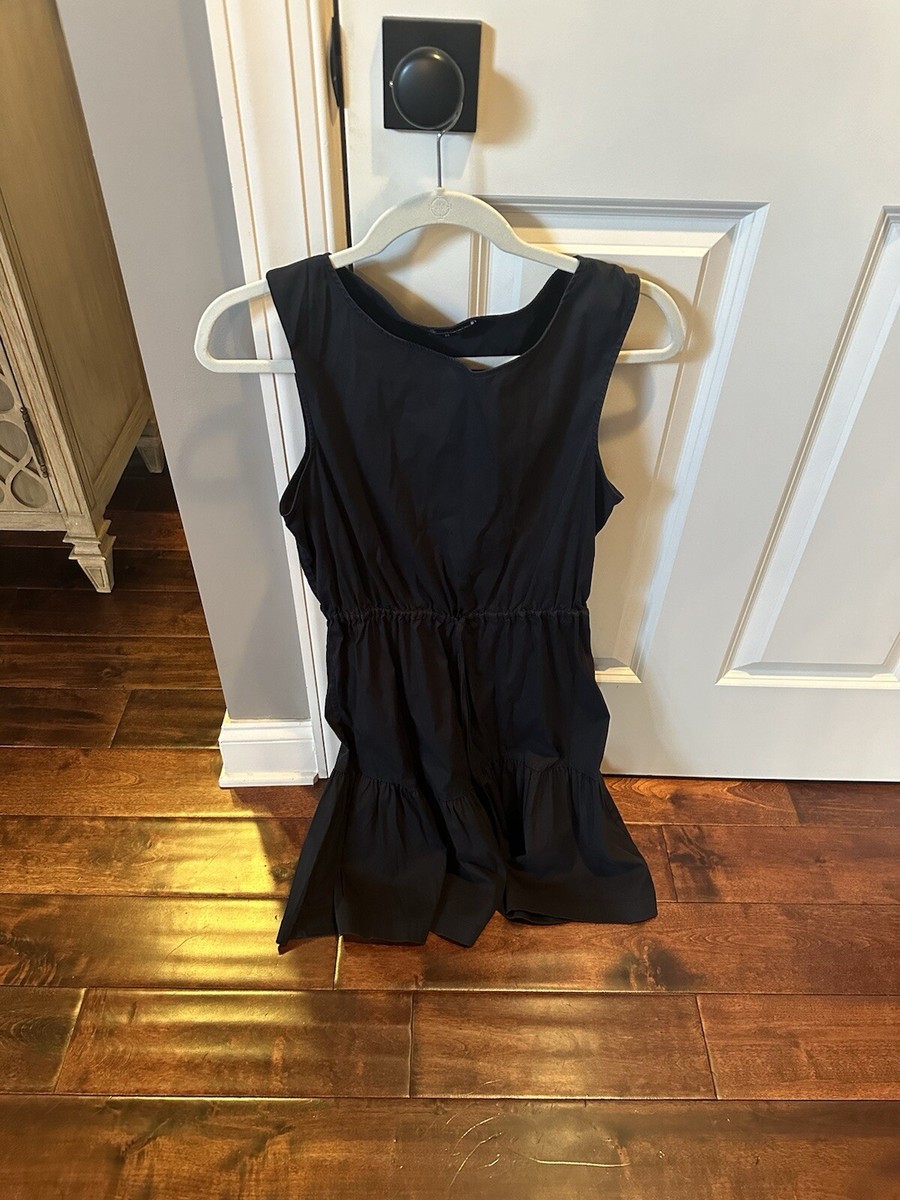 black cotton knee length dress Vintage Black Cotton Spaghetti Strap Knee-Length Dress