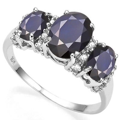 GORGEOUS 3.00 CT DIFFUSION GENUINE SAPPHIRE & DIAMOND 10KT SOLID GOLD RING