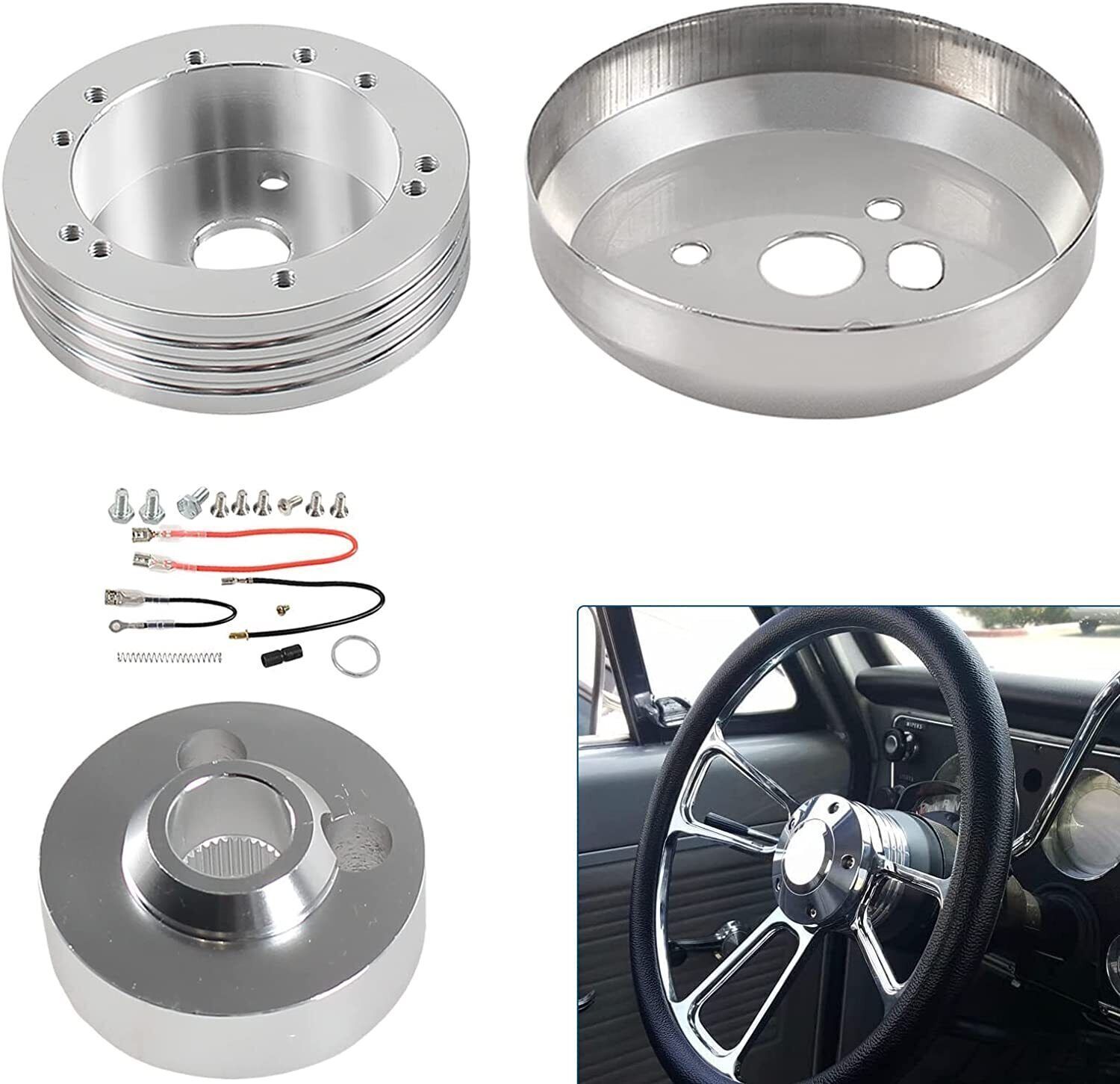 For GM Chevy 5 & 6 Hole Steering Wheel Polished Hub Adapter Flaming River Ididit