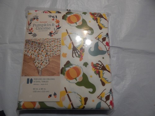 HARVEST PUMPKIN & GNOME VINYL TABLECLOTH 60" X 84" - Picture 2 of 2