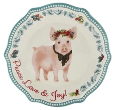 Pioneer Woman Christmas Holiday Coord w/Cheerful Rose PIG 6.5” Appetizer Plate
