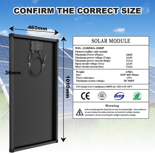 12V 100W 200W 300W 400W 1000W Monocrystalline Solar Panel Home RV Off-Grid Power - Picture 2 of 18