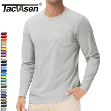 Men's Casual Cotton Shirts Long Sleeve Crewneck Quick Dry Sport Plain T-Shirts