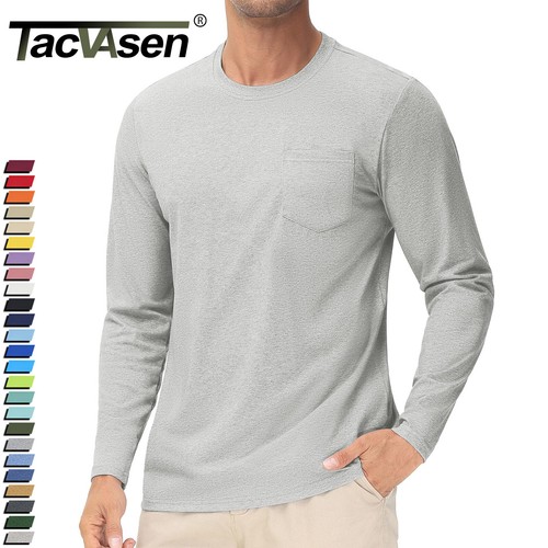 Camisas informales de algodón para hombre manga larga cuello redondo secado rápido deportivas camisetas lisas - Imagen 1 de 162