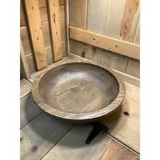 14" Large Decorative Wooden Fruit Bread Serving Bowl