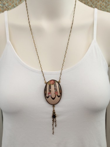 Michal Negrin Necklace Large Romantic Roses Cabochon Victorian Long Teasel Gift - Picture 15 of 19
