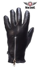 New Women's Black Full Finger Leather Motorcycle Biker Riding Zipper Gloves