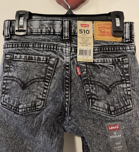Levis 510 Boys Skinny 7x Reg Black Distressed Stretch Jeans NWT! A4852 - Picture 5 of 6