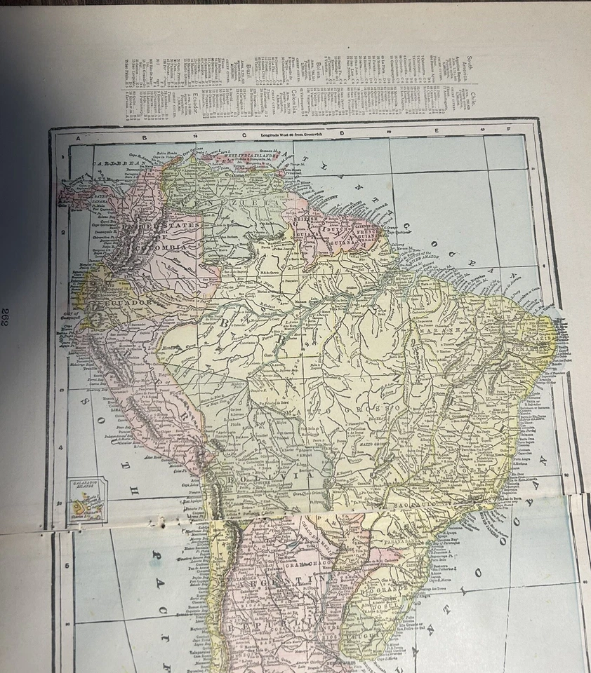 Antiguo mapa desplegable a todo color 1900 América del Sur Europa Centroamérica. "22x14,5"" Foto 3 de 4