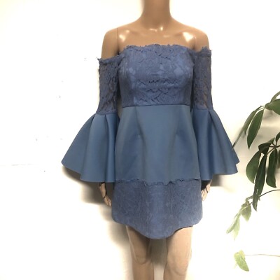 ASOS Blue Off Shoulder Lace Frill Dress Size 8 Unique Cocktail Peplum |  eBay Australia