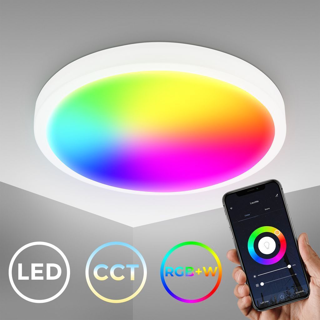 Smart Home LED Decken-Leuchte Lampe dimmbar rund 27cm RGB 20W Fernbedienung weiß