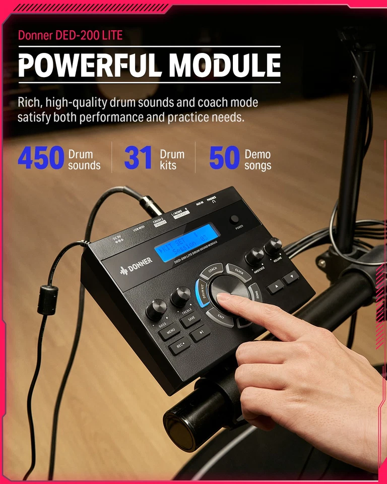 Donner DED-200 Lite Batería electrónica con trono, auriculares y clases Melodics - Imagen 2 de 4