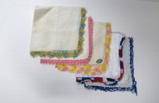 VINTAGE Handkerchiefs 1950s 1960s LOT of 5 Hankies Crochet Tatting 