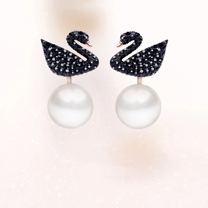Brincos Swarovski Black Swan borla pérola elementos Swarovski cristal cisne - Imagem 3 de 4