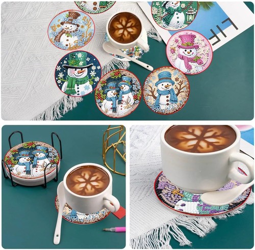 8 Pcs Christmas Diamond Painting Coasters Kits with Holder,DIY Bd8p8812 - Picture 6 of 7