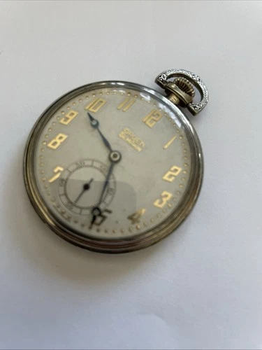 Antique  Gruen Semi Thin Pocket Watch 15 Jewels Working Condition