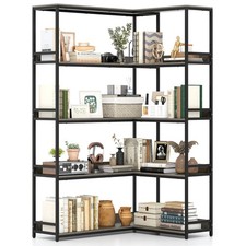 5-Tier Corner Bookshelf with Metal Frame for Living Room