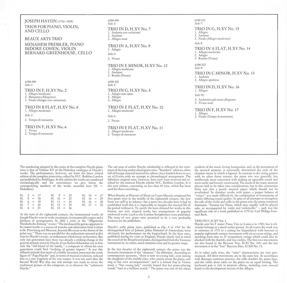 5LP Box HAYDN 14 Piano Trios (Vol.2) BEAUX ARTS TRIO Philips 6747414 NM 1974 Rec - Image 2 of 3