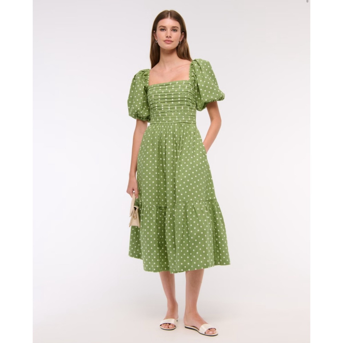 abercrombie green polka dot dress Abercrombie Puff Sleeve Midi Abercrombie Fitch Camille Puff Sleeve Midi Dress Green Floral XL New
