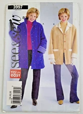 See & Sew Pattern 3997 Misses/Petite Loose-Fitting Coat Jacket 14-16-18  UNCUT
