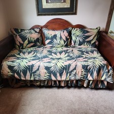 Daybed Quilt Set w/ 3 Shams and Bedskirt Palm Jungle Bedding Lightweight
