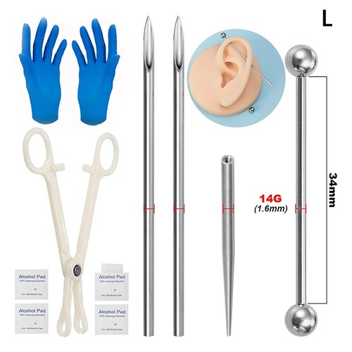 Body Piercing Kit Surgical Steel Threaded Taper Pin Needles Lip Nose Tongue Tool - Imagen 10 de 31
