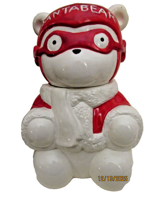 Santa Bear Aviator Cookie Jar Vintage 1987 Dayton Hudson Christmas Ceramic Jar