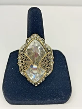 Vintage Sweet Romance USA Large Bold Rhinestone Statement Ring Size 8.5 Retro