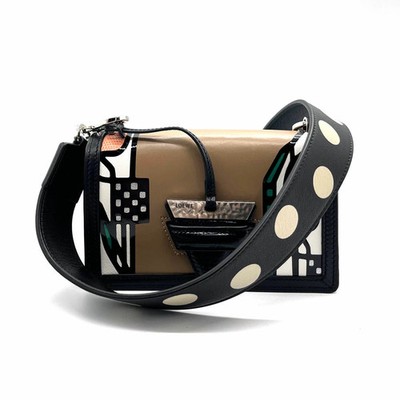 LOEWE Barcelona Tulip Leather Shoulder Bag Brown Black Multicolored Silver