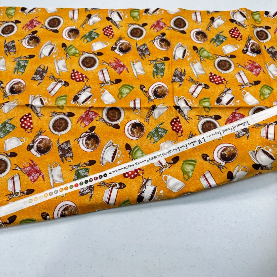 quilting treasure fabric cotton yellow tidings of great job wecker 43x37 - Image 4 of 4