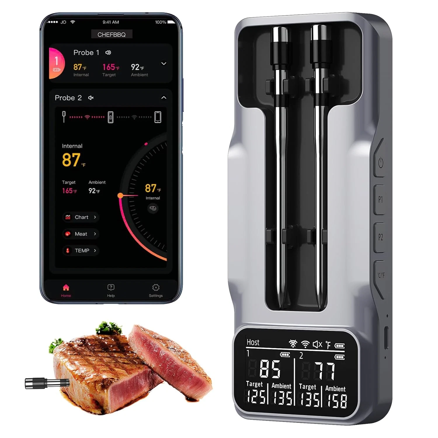 Wireless Meat Thermometer, Digital Food Thermometer NIST Certified Accuracy ±0.5
