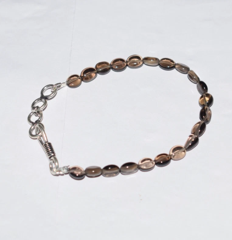 Natural Smoky Quartz Gemstone 925 Sterling Silver Handmade Bracelet Necklace - Image 4 of 4