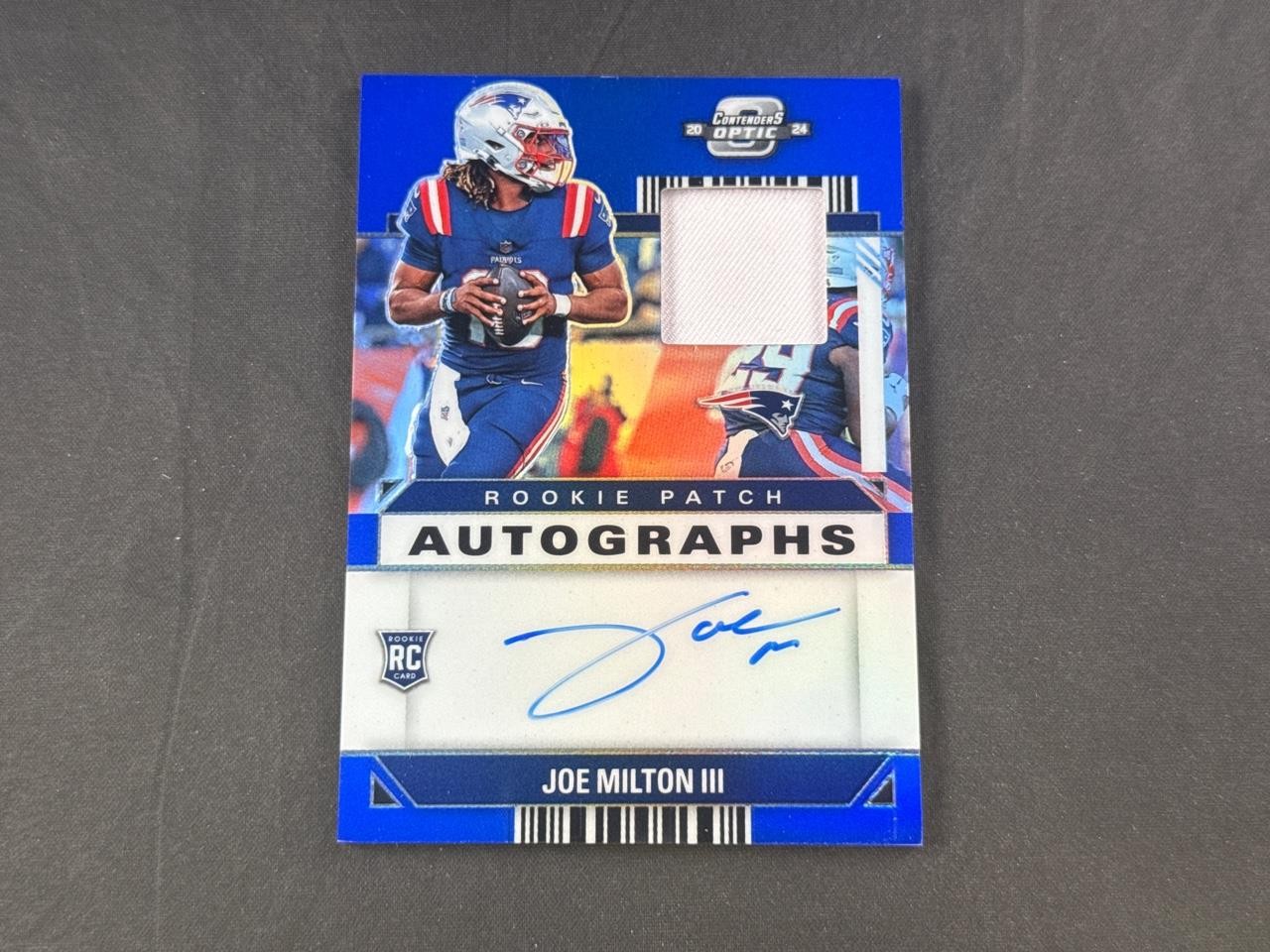 2024 PANINI CONTENDERS OPTIC JOE MILTON III ROOKIE BLUE PRIZMS PATCH AUTO 29/50