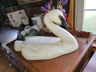 Vintage Large White Swan Decorative Decoy Numbered 19x13x10 Cottagecore Swancore
