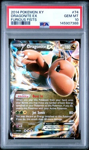 2014 POKEMON XY FURIOUS FISTS #74 DRAGONITE EX PSA 10