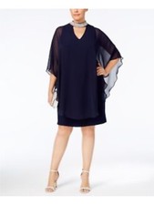 XSCAPE Womens Navy Bell Sleeve Above The Knee Drop Waist Dress Plus 14W