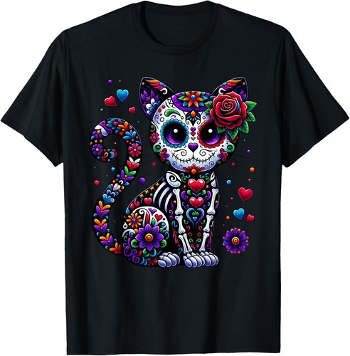 Dia De Los Muertos Cinco De Mayo Cat Sugar Skull Men Women T-Shirt Hoodie