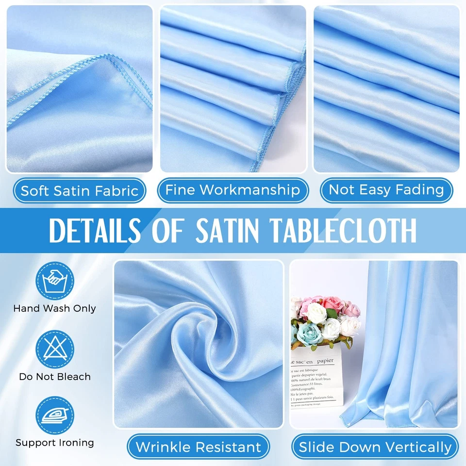 8 Packs Satin Tablecloth 102 x 58 Inches Rectangle Table Cover Silk Smooth Fa... - Image 3 of 4