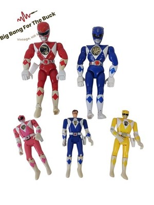 5x Mighty Morphin Power Rangers Rot, Gelb, Blau - Bandai 1993 Flip Head - Paket
