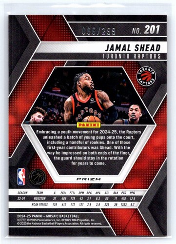 2024-25 Panini Mosaic #201 Jamal Shead /299 Red Seismic Mosaic Raptors RC - Picture 2 of 2