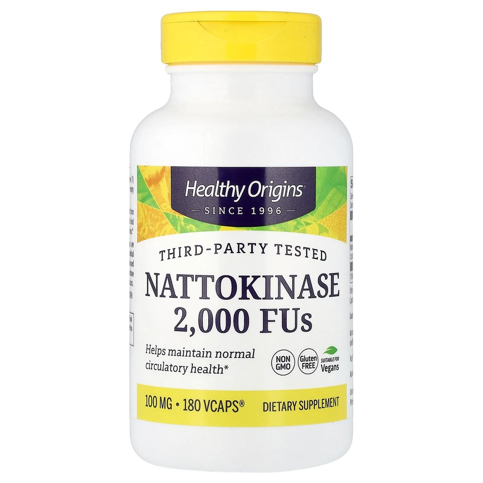 Healthy Origins Nattokinase 2 000 FU s 100 mg 180 Vcaps All-Natural, Egg-Free,