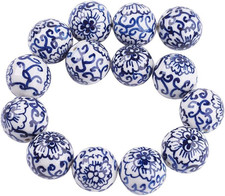 10Pcs Handmade Blue and White Porcelain Beads Mediumblue Round
