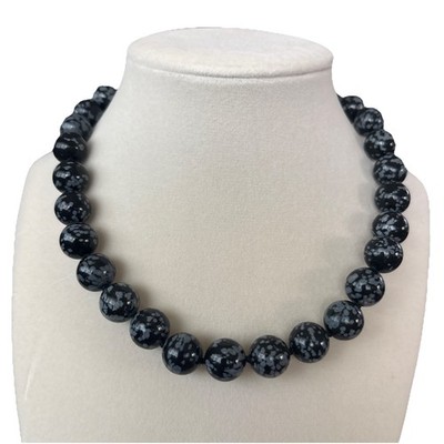 WK Whitney Kelly Schneeflocke Obsidian Perlen S/S 925 Klemme 15 - 18  Halskette