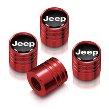Jeep In Black On Red Aluminum Cylinder-style Tire Valve Stem Caps Jeep In Black On Red Aluminum Cylinder-style Tire Valve Stem Caps