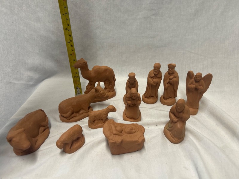 Vintage 12 Fouque Santons Provence Terracotta Nativity Figures